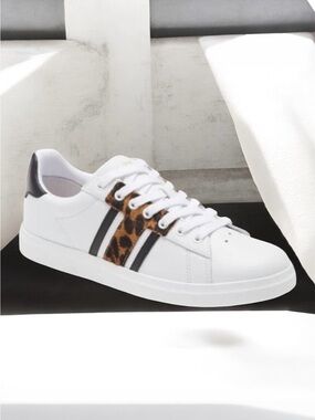 Tory Burch Howell T Saddle Court Sneakers White Barbados Leopard
